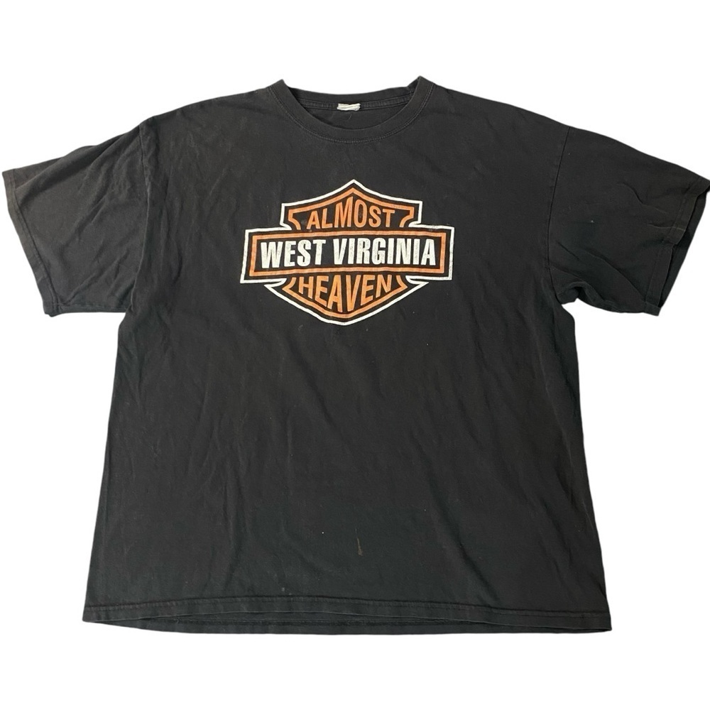 Almost Heaven West Virginia Moto Harley Davidson Style Black Orange Tshirt Sz L